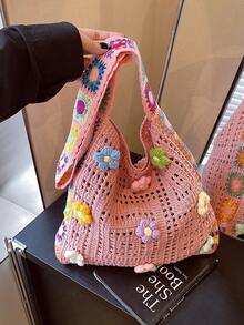 Vintage Hollow Floral Contrast Color Casual Crossbody Bag (Flower Color And Position Random) - Multicolor - View 13