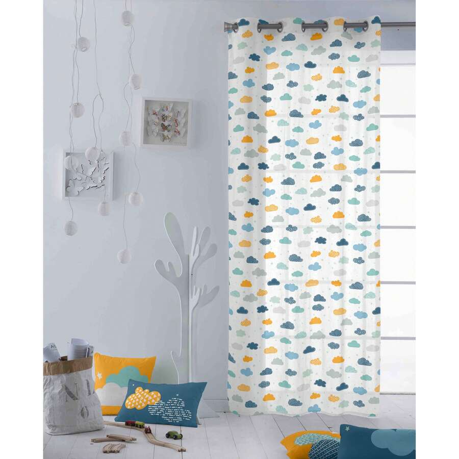Naturals COOL KIDS - Cortina con Ojales - ✅ Entrega 2-5 días ✅ - 140x260 cm - 100% Algodón Extrasuave - 8 ollaos metálicos - Fabricado en España - Nubes - Ver 1