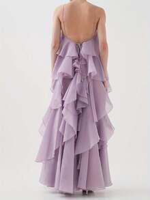 Women Summer Sleeveless Dress 3D Flowers Irregular Ruffles Backless Party Dress For Vacation Cocktail Beach Streetwear - Purple - View 5