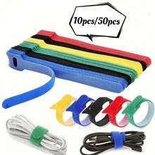 10 piezas/50 piezas Bridas adhesivas reutilizables - Organizadores de cables de 5 colores para escritorio, coche, cocina, sistema de gestión de cables sin residuos