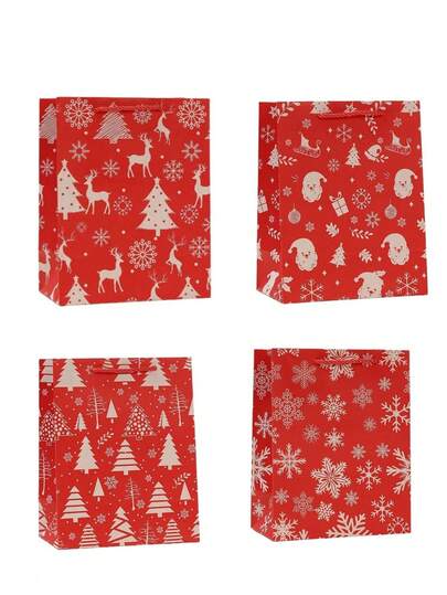 8/12/24pcs Red Gift Bags, Christmas Themed With Snowflake, Christmas Tree, Santa Claus Prints, Suitable For Christmas Gifts, Shopping Bags, Christmas Party, Gift Wrapping, Candy Bags, Baking Packaging Christmas Christmas Decorations Christmas Pajamas Christmas Gifts Christmas Decor