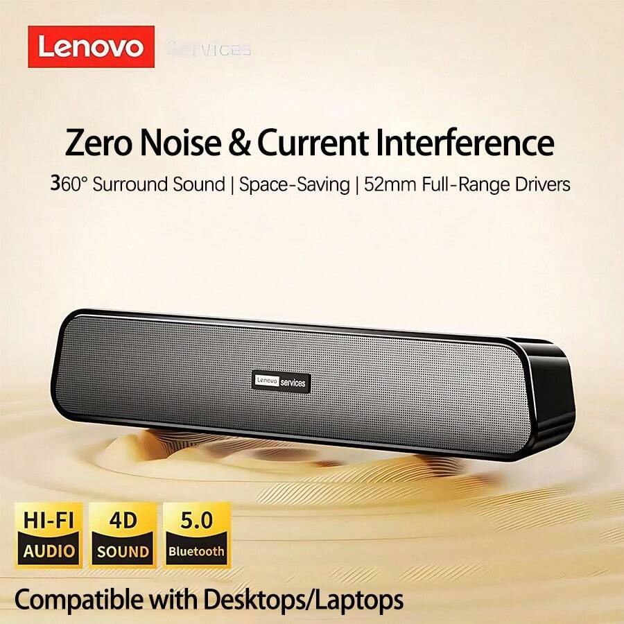 Lenovo B01 Desktop Speaker, Wired Dual Connection (Single USB Power Supply), High Volume Stereo, Minimalist Elongated Design, Plug And Play For Computer/Laptop, Black - Black - View 1