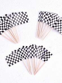 100 chiếc Cờ đua trang trí bánh kem hình cờ ca rô đen trắng - Nhiều màu - Xem 8
