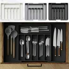 1pc Expandable Cutlery Tray, Plastic Silverware Organizer Drawer, Adjustable Utensil Holder With Large Capacity For Kitchen - Multicolor - View 1