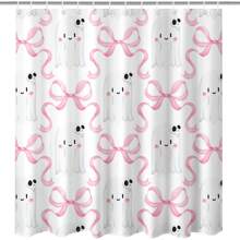 Pink Halloween Shower Curtain For Bathroom, Cute Bow Skull Ghost Shower Curtain Halloween Bathroom Decor Waterproof Fabric Bath Curtain With 12 Hooks - 36x72inch, 48x72inch, 60x72inch, 66x72inch - 粉色 - 查看 2