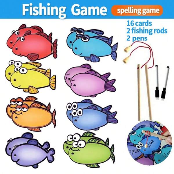 16PCLachilly Montessori Erasable Fishing Game - Educational DIY Quiz Board For Kids, Word Learning & Teacher's Essentia