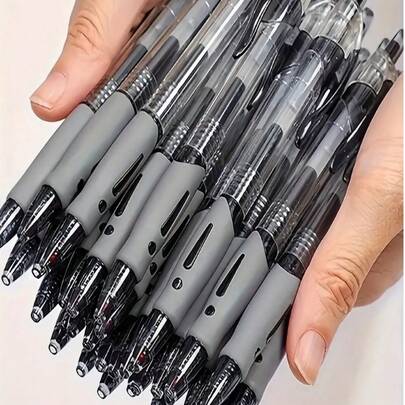 1支/3支/5支/6支/12支装黑色圆珠笔，0.5毫米黑色墨水凝胶笔，书写流畅，按动式设计，大容量速干墨水，适用于学校、日记、办公室、家庭等场合，0.5毫米中性笔，速干按动式黑色凝胶墨水圆珠笔，适用于书写、记笔记、考试