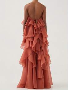 Women Summer Sleeveless Dress 3D Flowers Irregular Ruffles Backless Party Dress For Vacation Cocktail Beach Streetwear - trái cam - Xem 7