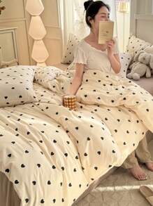 3 件套加厚涤纶花卉印花床上用品套装，可机洗，柔软亲肤，透气，易于护理，适用于宿舍、单人床、双人床、大床，超值装（1 个羽绒被套 + 2 个枕套，不含填充物）