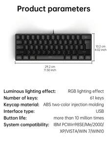 K401 Wired Keyboard Mechanical Feel 61-Key RGB Backlight Gaming Keyboard Suitable For Computers And Offices - Black - View 11