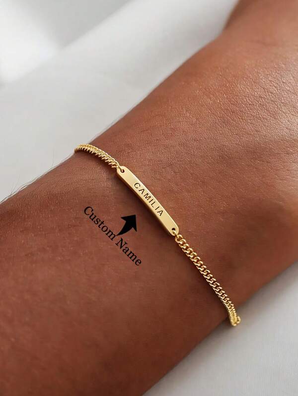 Personalized Customized Engraved Bracelet Women Stainless Steel Jewelry Date Carving Bracelet Anniversary Present Gift For Her Mother's Day Gift