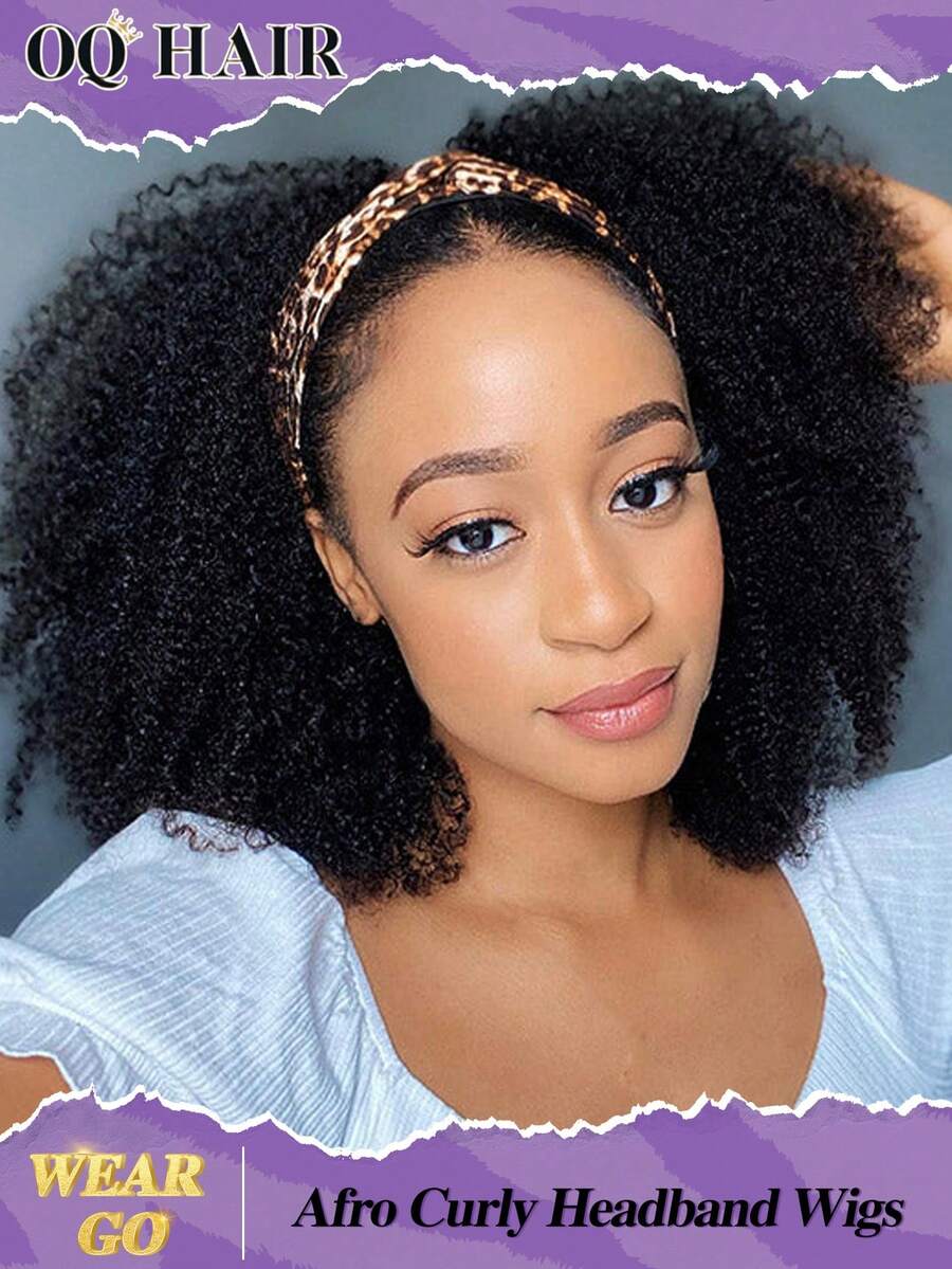 OQ Hair Full Machine Made Afro Kinky Curly Headband Wig Human Hair 180% Density 18-24 Inch Machine Made Headband Wigs Human Hair Wig Natural Color Daily Use For Beginners Mermaid Accessories Heels Halloween Accessories Makeup Bags Halloween Costumes Halloween Costumes Women Hair Products Accessories Women - SNatural - View 1