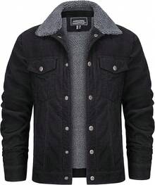 KEFITEVD Men's Corduroy Jacket Sherpa Lined Fleece Trucker Jackets Cotton Turn-Down Collar Jacket Warm Winter Coat