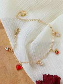 Pulsera de corazón, fresa y cereza con perlas falsas, ideal para el Día de San Valentín - Pulsera de Perlas Love Fresa Cereza - Ver 11