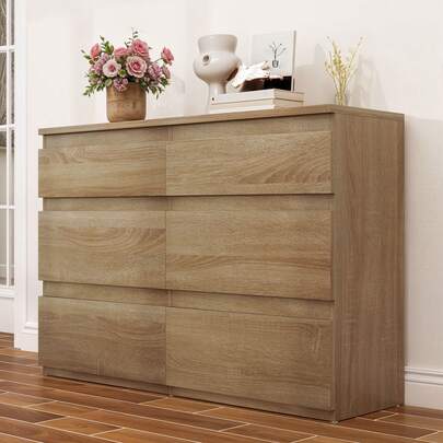 Commode en bois BALCONERA pour chambre (100 x 30 x 70 cm) – 6 tiroirs avec glissières | Meuble de rangement moderne pour chambre à coucher, également utilisable comme table de chevet.