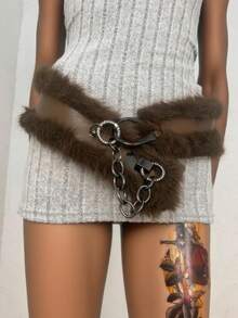 万圣节腰带，节日礼物，明星同款毛茸茸链条水钻宽腰带，适合Abby Millennium Hottie OOTD造型，Y2K毛绒皮带秋季，秋季，万圣节 - 彩色 - 查看 10