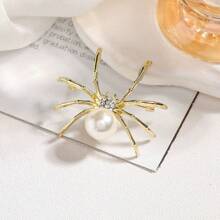 1pc Halloween Spider Brooch Pin, Luxury Vintage Accessory Pearl Decor Lapel Pin, Minimalist Alloy Versatile Brooch Office Accessories Shirts Jacket Jewelry Christmas