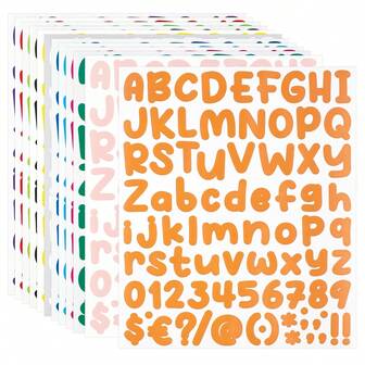 12 Sheets/972pcs 1-Inch Vinyl Colored Letter & Number Stickers, Self-Adhesive Waterproof Office Stickers, Suitable For Office, School And Home Signage, Bulletin Board Decor