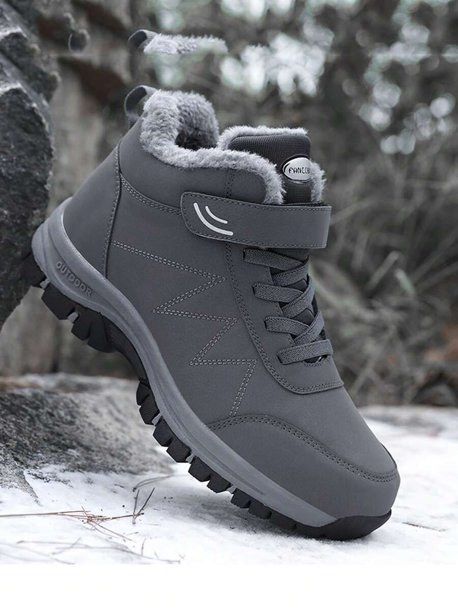 Plus Size Men's Fashionable Solid Color Plush Lining Walking Shoes, Comfortable Casual Durable Shoes Suitable For Outdoor Activities - Multicolor - View 1