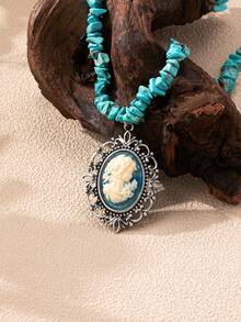 Figure Decor Oval Pendant Necklace - Multicolor - View 11