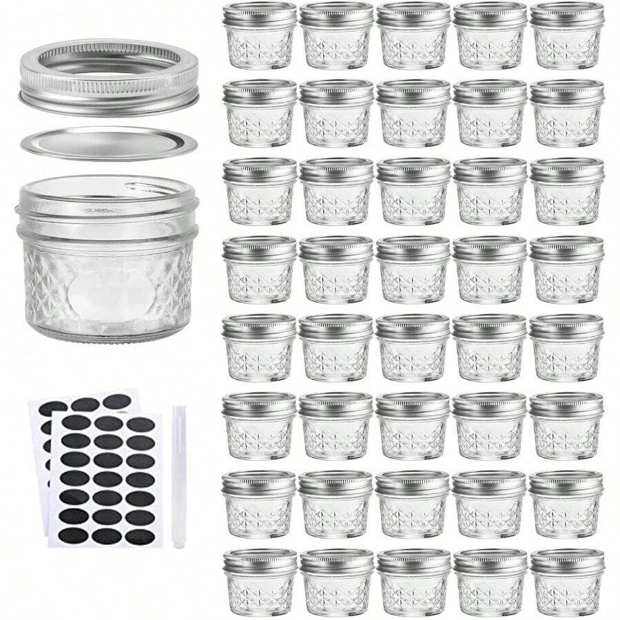 4oz Glass Jars With Lids Silver Mason Jars Ideal For Honey Jam Wedding Favor DIY Magnetic Mini Jars For Kitchen Set Of 40 - Ngoại hình kim cương - Nắp hai mảnh - Xem 1