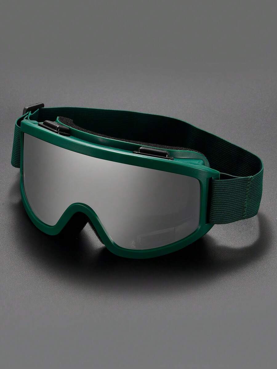 1 Kính trượt tuyết hình chữ nhật có gọng đen và tròng kính tráng gương bạc trắng, dành cho cả nam và nữ