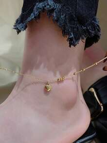 Nooxian 1 件不锈钢串珠心形脚链首饰，日常配饰礼物（无礼盒）