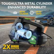 Carsun 轮胎充气机便携式空气压缩机轮胎气泵适用于汽车轮胎 - 汽车配件，150PSI 12V DC 自动泵带数字压力表，自行车应急 LED 灯，气球，绿色，汽车 - 有綫 - 查看 4