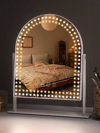 FENCHILIN FENCHILIN Espejo de maquillaje con Bluetooth, tres luces ajustables, pantalla táctil inteligente, espejo de tocador para dormitorio, 25 cm x 30 cm, blanco