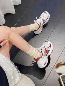 Soft Leather Thick-Soled Height-Enhancing Sneakers, Women's Breathable Mesh 2025 Spring, Summer And Autumn New Casual Running Shoes, Music Festival Millennial Style Back To School Must-Have - 玫瑰紅 - 查看 4