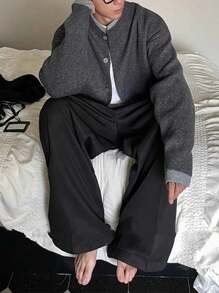 白悦男士轻奢复古钱风两件套拼接休闲简约针织开衫秋冬毛衣