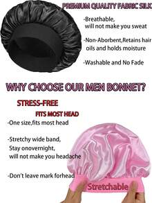 2Pcs Bonnet For Women Solid Hair Bonnet Silk Bonnet Satin Bonnet Breathable Soft Perfect For Sleeping And Hair Care Hair Sleep Cap - Multicolor - View 4