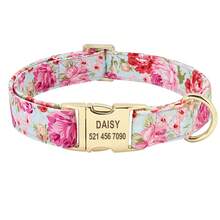 Collier personnalisé imprimé pour chien avec gravure, collier de compagnie personnalisé à motif floral, collier avec étiquette d'identification anti-perte réglable pour chiens petits/moyens/grands, La Vie Secrète des Animaux de Compagnie, Cadeaux personnalisés - Rose pâle - Voir 10