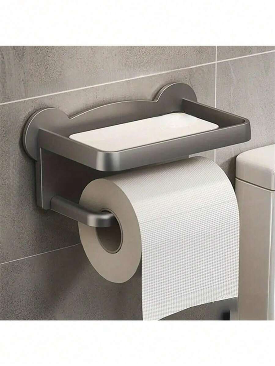 Plastic Bathroom Toilet Paper Towel Tissue Box, Wall Mounted Dispenser Holder & Mobile Phone Storage Rack, Black/White/Gray Adhesive Carbon Steel Paper Holder With Shelf, Wall Hanging Bathroom Tissue Dispenser, No Drilling Required Toilet Paper Holder,Stainless Steel Paper Towels Holder,Adhesive Roll Paper Stand,Toilet Paper Dispenser, Bathroom Accessories, Room Decor