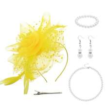 D EXCEED 1/4 件迷人帽子，带花朵网眼丝带羽毛，头带和夹子，适合女士茶会头饰，适合鸡尾酒教堂婚礼派对肯塔基赛马会