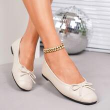 New Elegant Lightweight Women's Flats, Solid Color Preppy School Style Bowknot Mary Jane Shoes, Suitable For Office Wear In Spring, Summer And Autumn