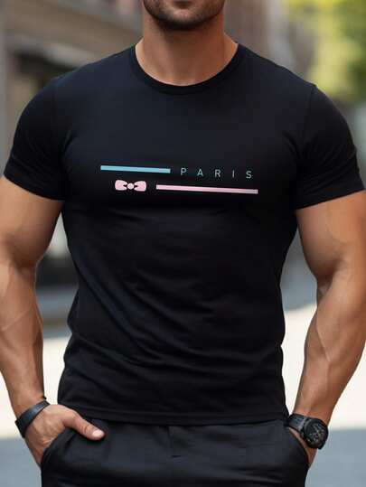 Men's Parisian Style Breathable Casual Short Sleeve Crew Neck T-Shirts In, Gradient Graphic, Polyester Blend, Machine Washable For Summer Sports & Leisure Tops