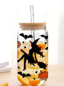 1 copo com tampa de bambu para beber, copo de água de bruxa de Halloween, copo de água em formato de jarra de 16 oz/500 ml, xícara de chá de frutas reutilizável, presente de Halloween para entes queridos, presente para namorado, ótimo para festa, presente de Halloween, presente de Natal para família e amigos, xícara de café gelado, chá, suco, leite, presente de aniversário, bebida