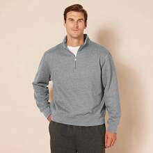 Men's Long-Sleeve Quarter-Zip Pullover Fleece Sweatshirt, Style - Medium Grey Heather - View 5