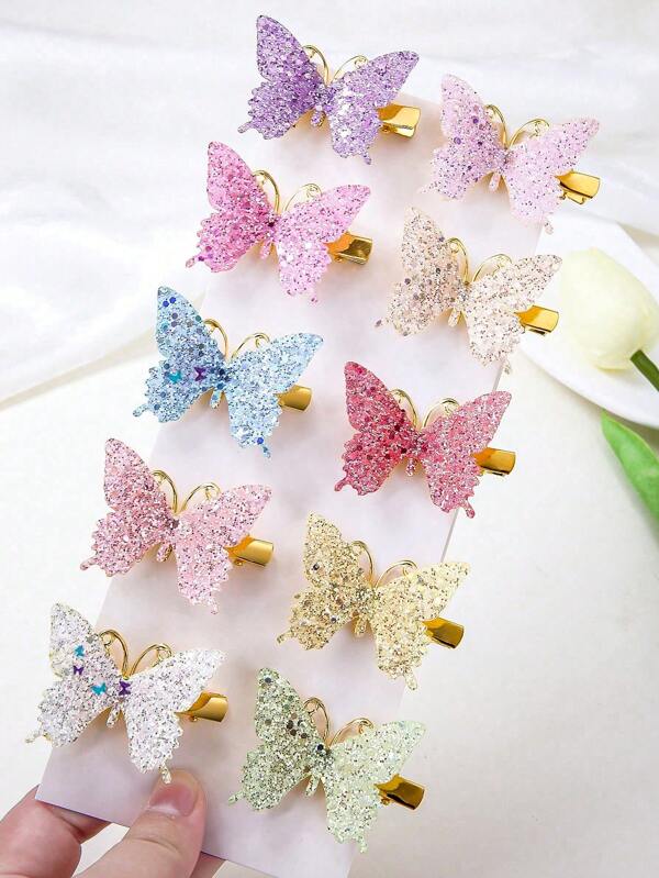Set de 15 piezas de pasadores de pelo con mariposas brillantes para niñas, pasadores lindos para el flequillo y los lados, aptos para uso diario