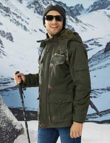 KEFITEVD Men's Warm Lined Winter Jacket Military Cargo Jacket Transition Jacket With Inner Fleece Cotton Hoodies Field Jacket Windbreaker Bomber Jacket With Multi Pockets - Army Green - View 3