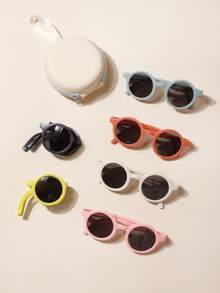 1/2/6 PCS Baby Glasses+1 Pc Glasses Bag,For 2-5 Years Old,Baby Boy And Baby Girl Glasses,Foldable Glasses, Portable Glasses,Cool,Cute,Round Glasses, Decorative Glasses,Baby Glasses Gift,Spring Accessories,Summer Accessories