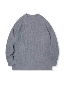 Áo len dệt kim tay dài cổ tròn tối giản Unisex, phù hợp cho mùa thu đông - Xám - Xem 2