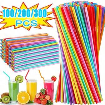 100/200/300 Flexible Straws, Multi-Purpose Durable Straw Set (Suitable For Outdoor Food Activities)