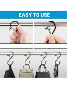 5个S形挂钩，重型S形挂钩，厨房挂钩，衣柜挂钩S形挂钩，适用于植物，花盆，毛巾和袋子，黑色3.55英寸 - 黑色 - 查看 5
