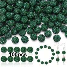 50/100pcs 10mm Handmade Ice Series Crystal Clay Beads - Baseball Sparkle Shamballa Disco Ball Design, Light Blue Fancy Sparkle, For DIY Jewelry Making, Necklace, Christmas Decoration, Crystal Beads, Necklace Bead Accessories, Shiny Bead Design, Handmade Beads