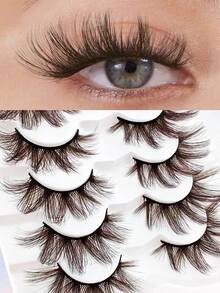 5 Pairs Natural Lashes Brown Short False Eyelashes Wispy Mink Eye Lash Fluffy Wispies Eyelash Natural Look Fake Lashes Pack Volume Lash Strips Strip Lashes, Lashes, Eyelashes, Fake Lashes