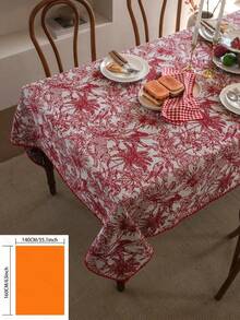 1pc French Retro Floral Christmas Tablecloth, Rectangular Jacquard Fabric Suitable For Daily, Festivals, Parties, Weddings, Dinners, Home Decor - Red and White - View 18