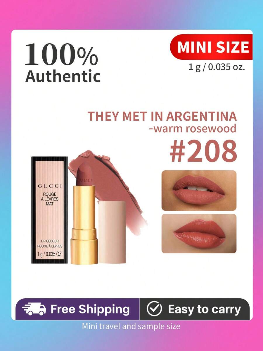 Velvet Matte Lipstick In Shade 208 They Met In Argentina - Warm Rosewood  Trial Size 1g/ 0.035 Oz Travel Size Mat Lip Colour Mini - #208 They Met in Argentina - 查看 1