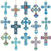 15pcs Cross Theme DIY Diamond Painting Keychains, Religious Acrylic Handmade Diamond Decor Keychains, Diamond Painting Keychain Decorations, Diamond Painting Handmade Art DIY Hanging Decorations, Party Decor Hanging Ornaments, Diamond Painting Backpack Charms, Great Gift For Friends, Suitable For Beginner Diamond Painting Christmas Tree Ornaments, DIY Diamond Painting Hanging Decorations, Holiday Gifts